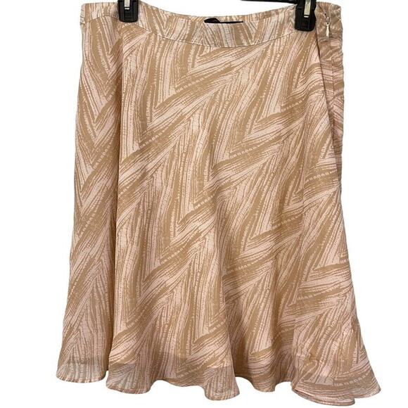 BCBG Paris Womens Tan Side Zip Flare Flutter Fairy Chiffon Knee Length Skirt 10 - Picture 1 of 16